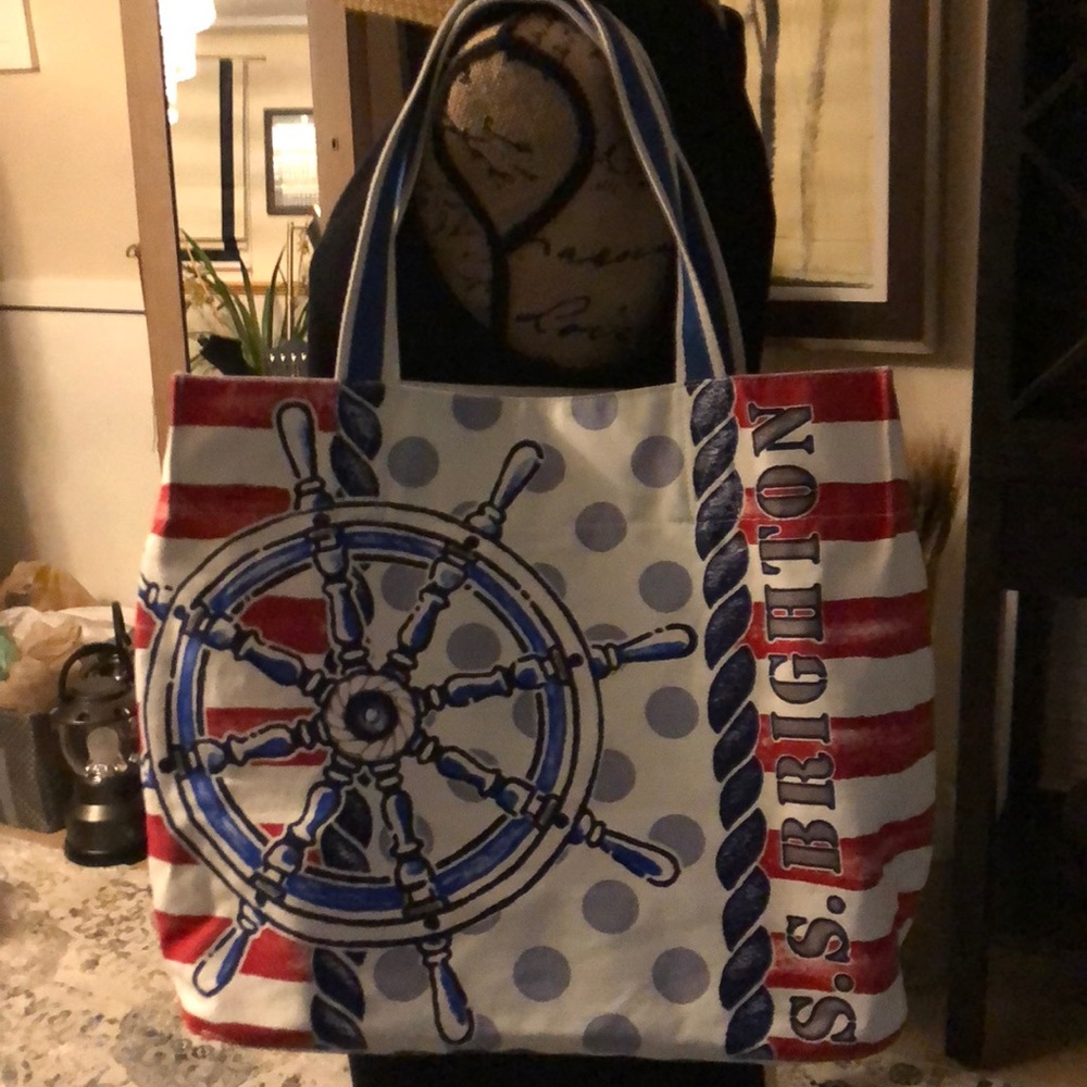 Large Brighton red, white and blue canvas tote bag